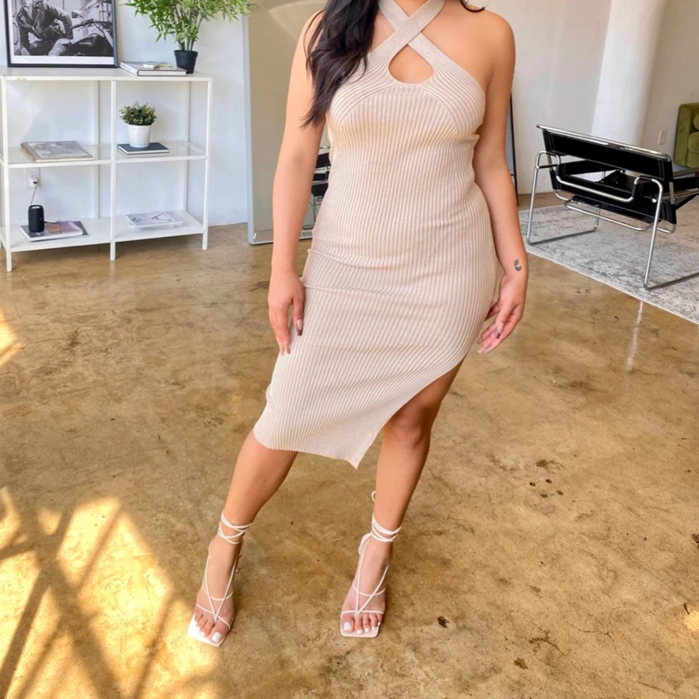Ribbed Halter Midi Dress